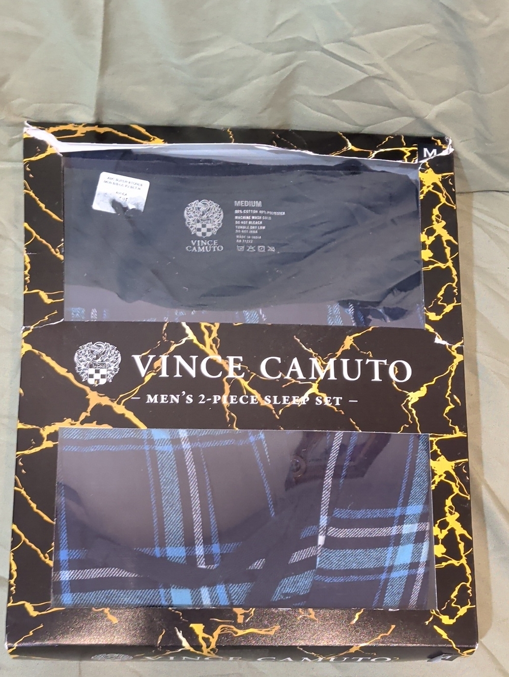 Vince Camuto Navy Blue Plaid Men's 2-Piece Sleep Set